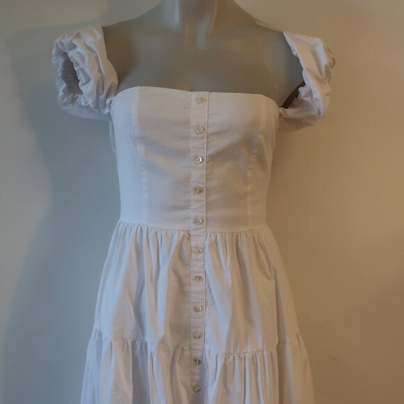 Womens Staud Elio White Off-The-Shoulder Midi Dress 4 - Picture 7 of 16